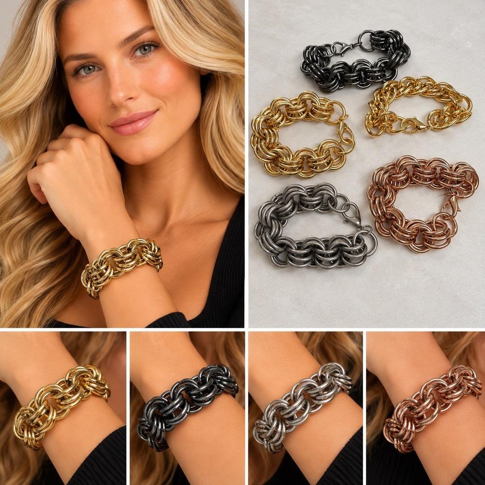 Spotted Dog Jewelry Design Bracelet Lot 5pc Multi Tone Chunky Chain Link Boho